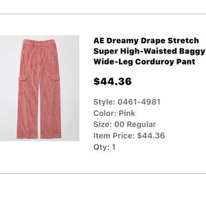 Like new AE corduroy pants, pink, size 00